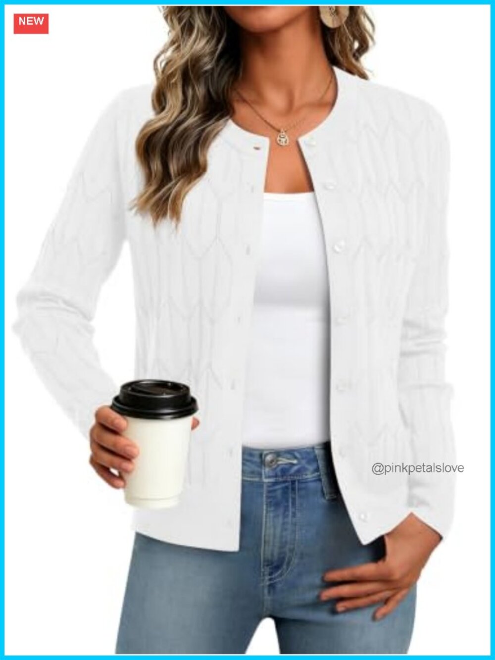 Womens Cable Knit Cardigan Sweater Crewneck Button Up Fall Winter